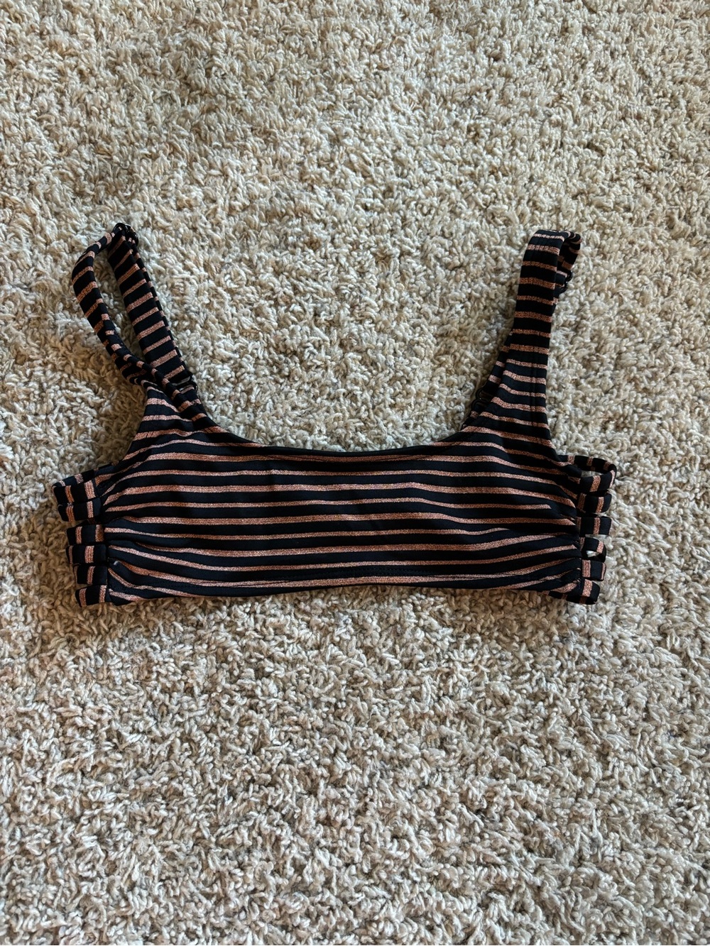 Striped Black and Copper Bikini Top